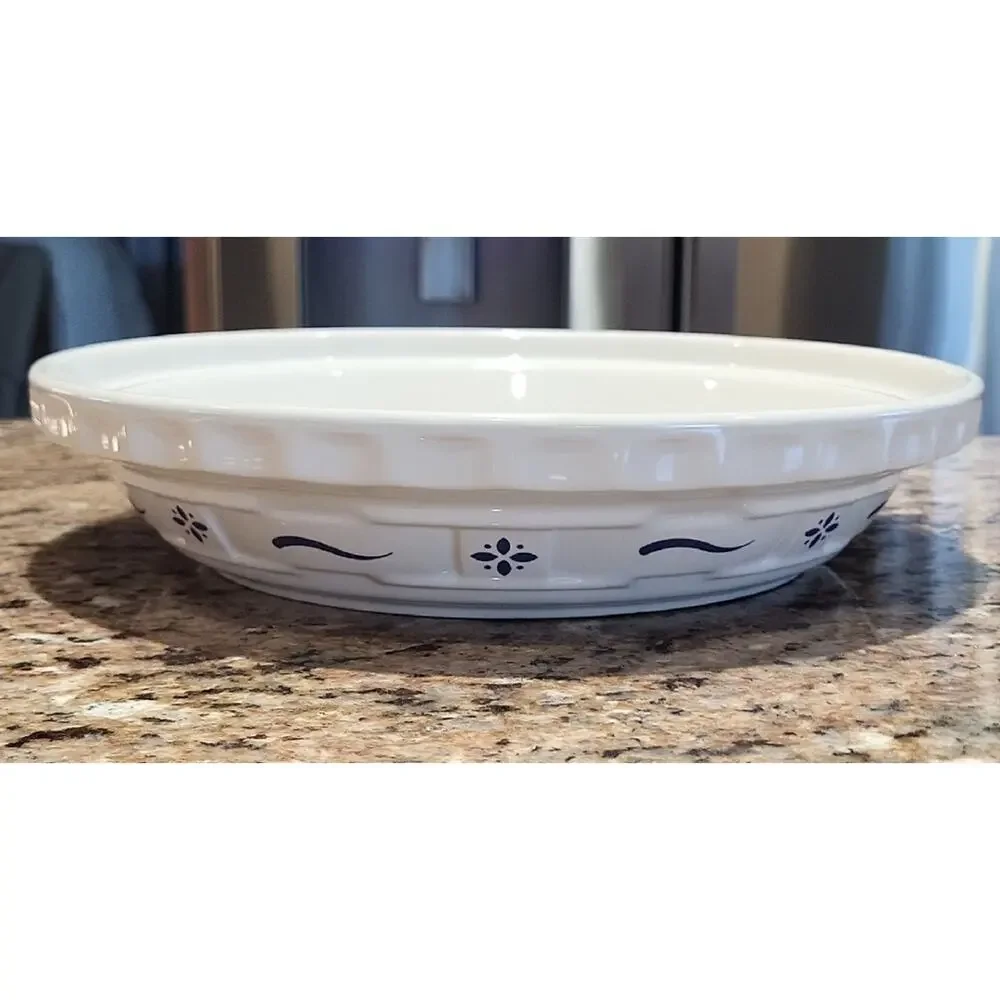 Longaberger Blue Woven Heritage Pie Plate Cream & Blue Ceramic Baking Dish USA